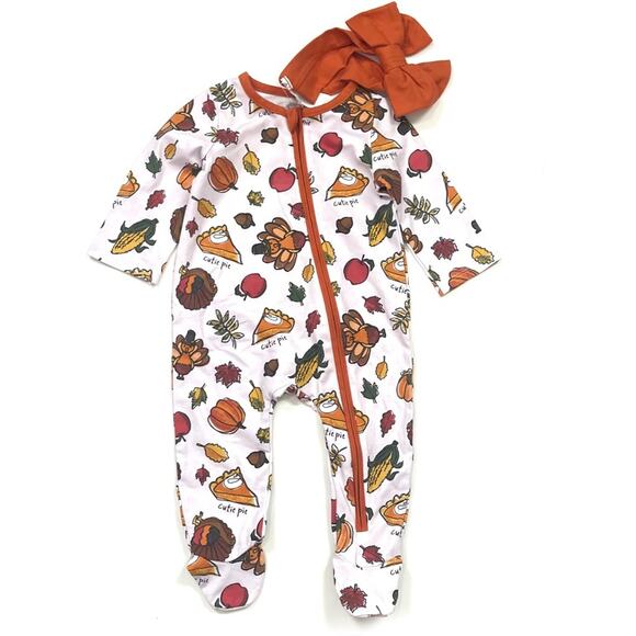 Mud Pie Girl Turkey Print Sleeper - Picture 2 of 6